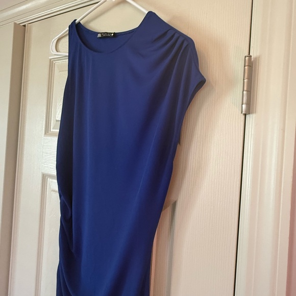 ZARA Draped Gathered Midi Dress - Bluish - Medium - Picture 9 of 13